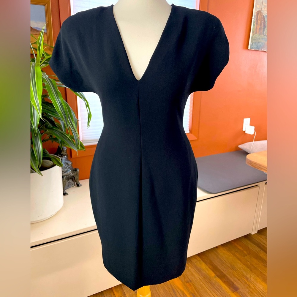 Gareth Pugh Tufted Shoulder Plunging Neck Black Dress